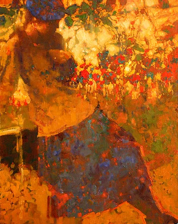 *****SOLD***** "Gold & Blue" - oil on linen - 20"h x 16"w