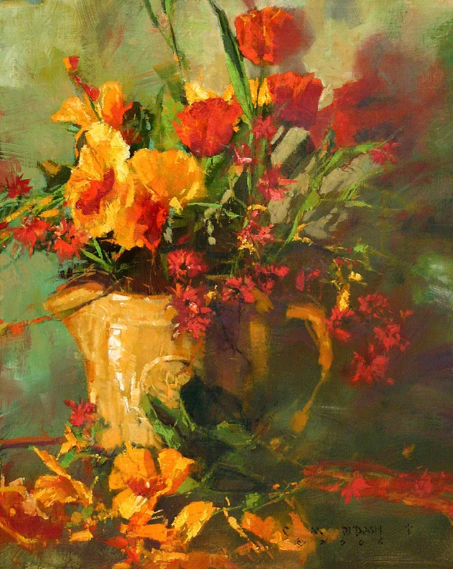 "Red & Gold Bouquet" - oil on linen - 16"h x 20"w Available at Art Obsession Gallery, Tokyo, Japan