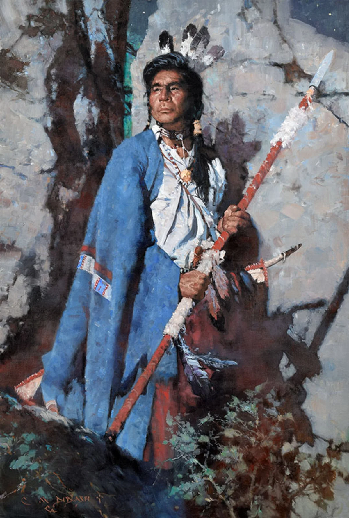 *****SOLD***** "CROW NIGHTWATCH" - oil on linen - 42" x 28" Sold at The Briscoe Western Art Museum , "Night Of Artists" March 23-24, 2018 