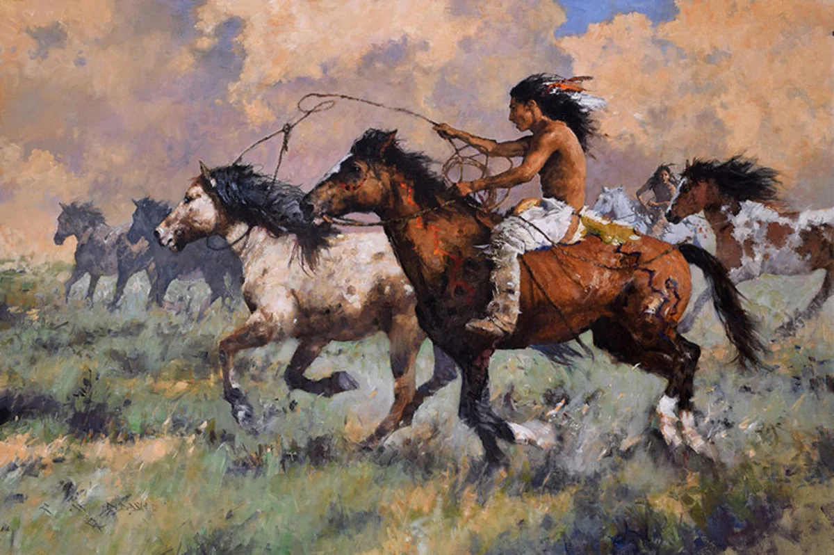 ****SOLD**** "THE TAKING OF WILD HORSES" - oil on linen - 28" x 42"