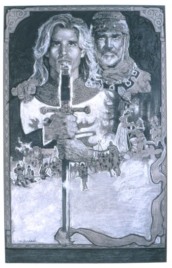 "The White Company" B & W Comp Sketch #1 Carbon Pencil on Paper - 21"h x 14"w Sketch created for Seiniger Advertising to help promote the possible production of a movie starring Sean Connery - Unpublished - copyright C M Dudash 10/20/93 AVAILABLE - Contact C M Dudash for pricing and more information