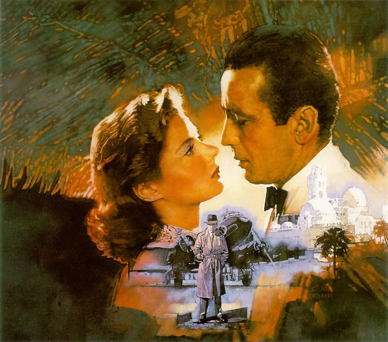 "CASABLANCA" - oil on linen - 42.5"h x 29.75"w - SOLD - April 1992 Published Movie Comp for MGM/United Artists for 50th Anniversary Re-release. Owned by a private collector.
