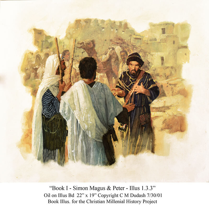 “Simon Magus & Peter” Illustration for the series of books called the Christian History Millennial Project 2001 Oil on Illustration Board 19” x 22”