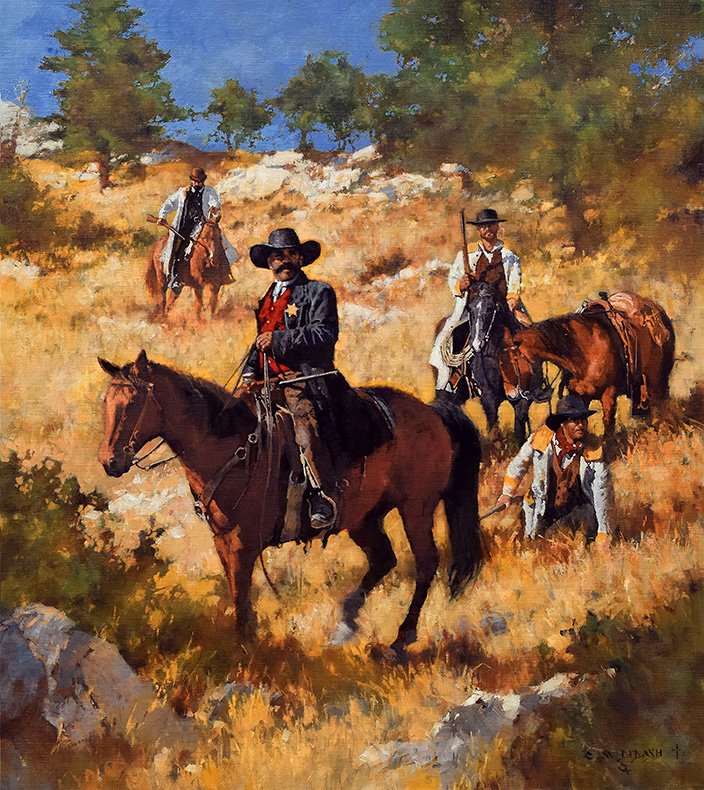  “Bass Reeves, U.S. Deputy Marshall - Hot On The Trail” Oil on Linen    36” x 32” Available at  Western Horizons Show, the Legacy Gallery  Scottsdale, AZ  Feb 27-28, 2026 