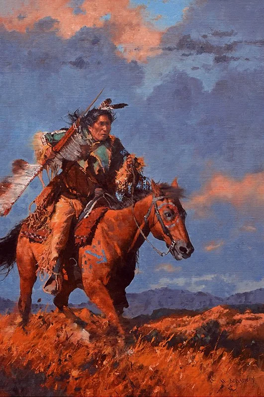  “Race Against Time”   Oil on Linen  30” x 20” Available at  Western Horizons Show, The Legacy Gallery  Socttsdale, AZ   Feb 27-28, 2026 