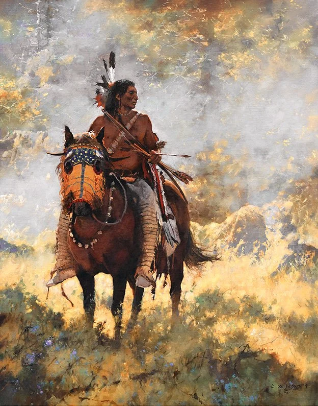  “The Mystic Warrior”  Oil on Linen   46”h x 36”w Available at  Prix De West  National Cowby &amp; Western Heritage Museum Oklahom City, OK  June 12-13, 2026 