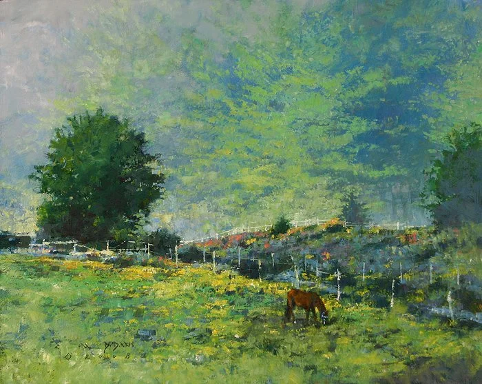 ****SOLD**** “Green Meadow Mist”  Oil on Linen  16” x 20” 