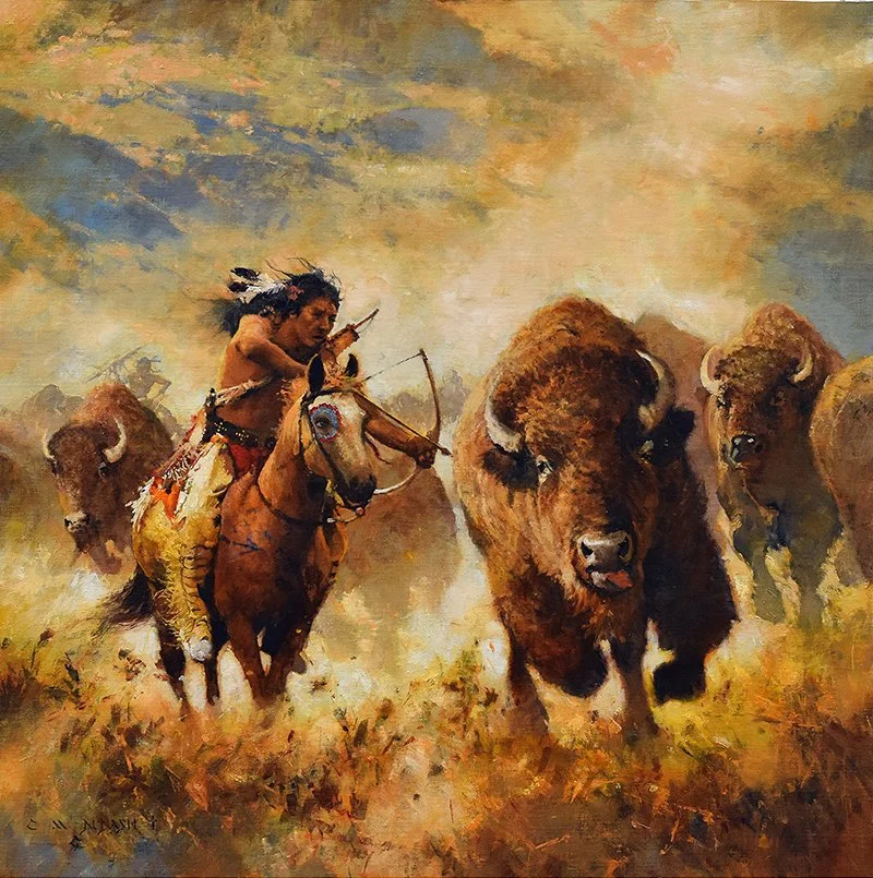  ***SOLD***  “Tatanka - Gift To The Nations”   Oil on Linen  28” x 28”  Sold at Coeur d’Alene Gallery 