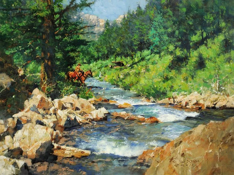  ****SOLD****  “Free Trapping In The Black Hills” Oil on Linen   18”h x 24”w 