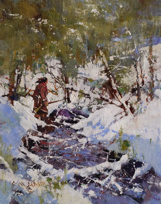  ****SOLD**** “Winter Hunt”  Oil on Linen  10”h x 8”w 