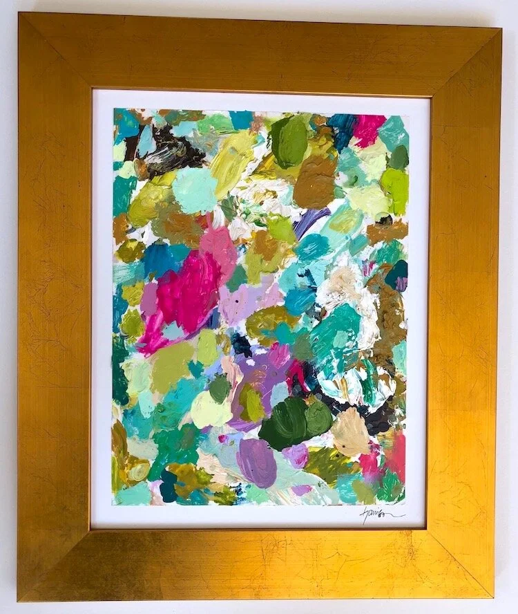 SPRING PALETTE 11 $375 19.5%22w x 23.5%22h Acrylic paint palette, framed (no glass).jpg