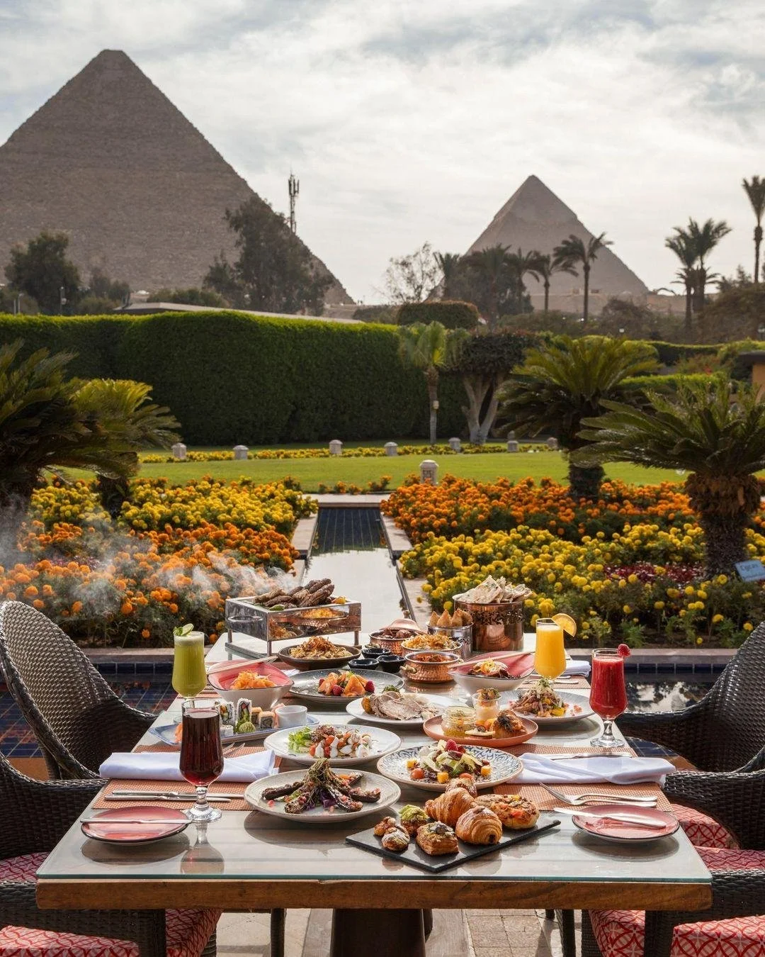 The pyramids of Giza are visible from the pool. Let that land for a second.

Built as a hunting lodge in 1869, Marriott Mena House has expanded and transformed over the following decades, and is now one of the most historically loaded hotel experienc