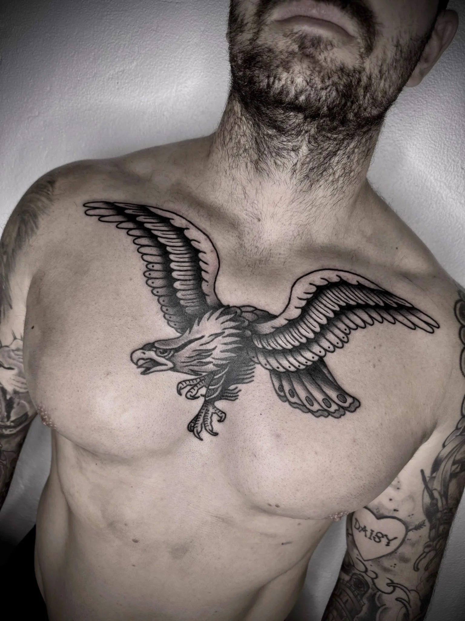 Traditional eagle tattoo chest