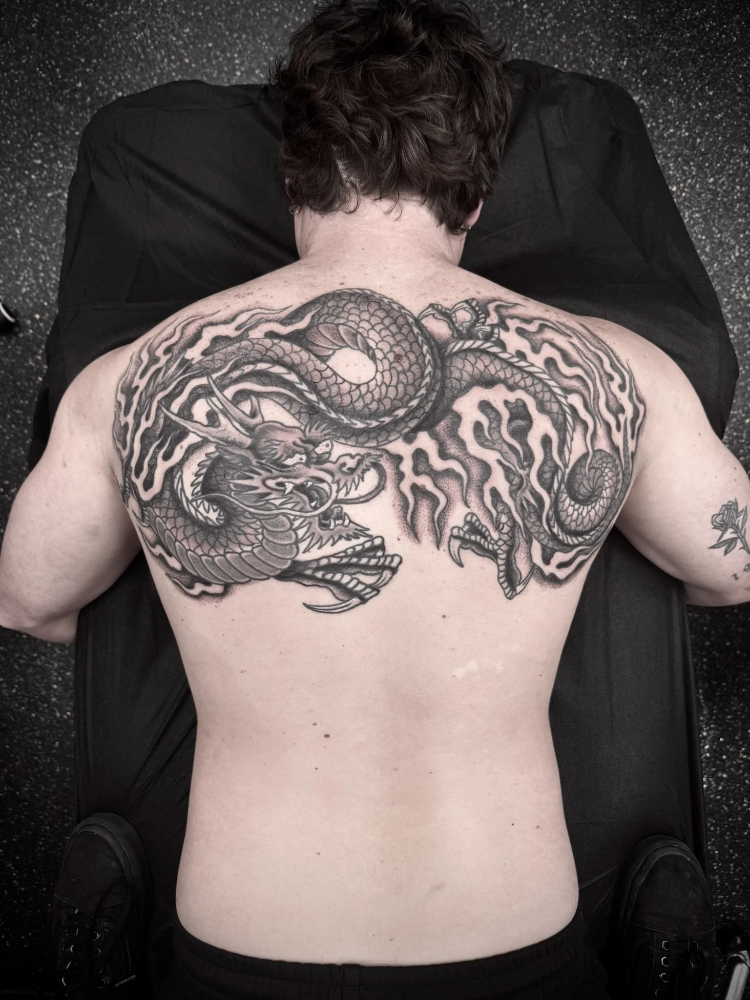 japanese dragon with flames back tattoo 