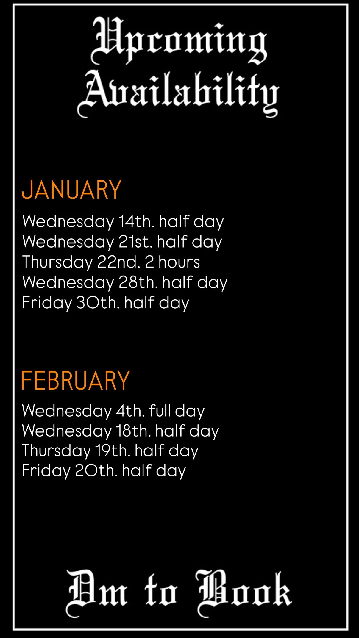 Jan & Feb Availability