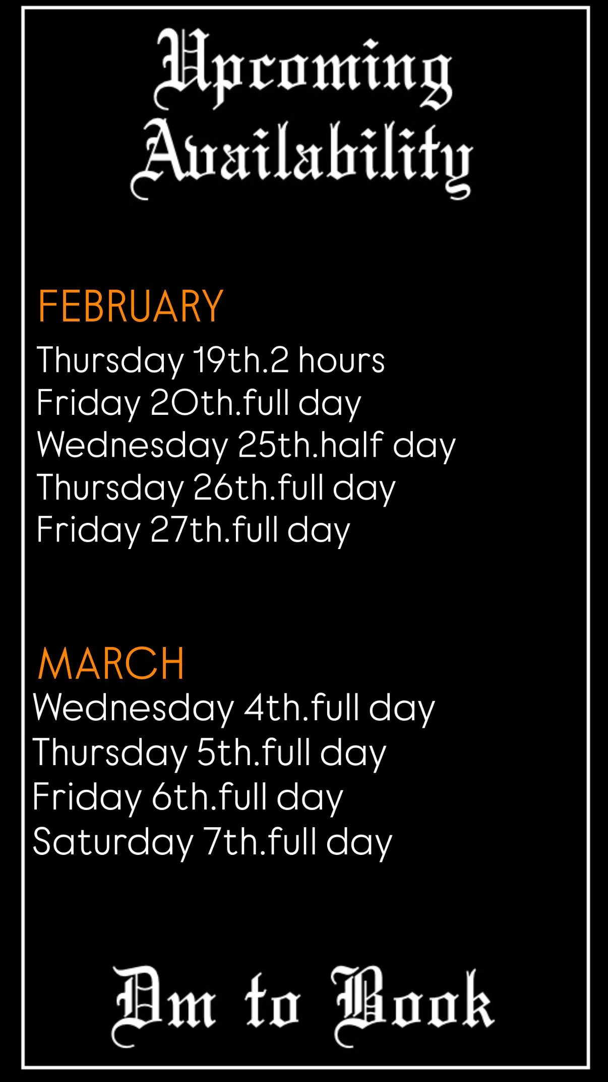 Upcoming Availability