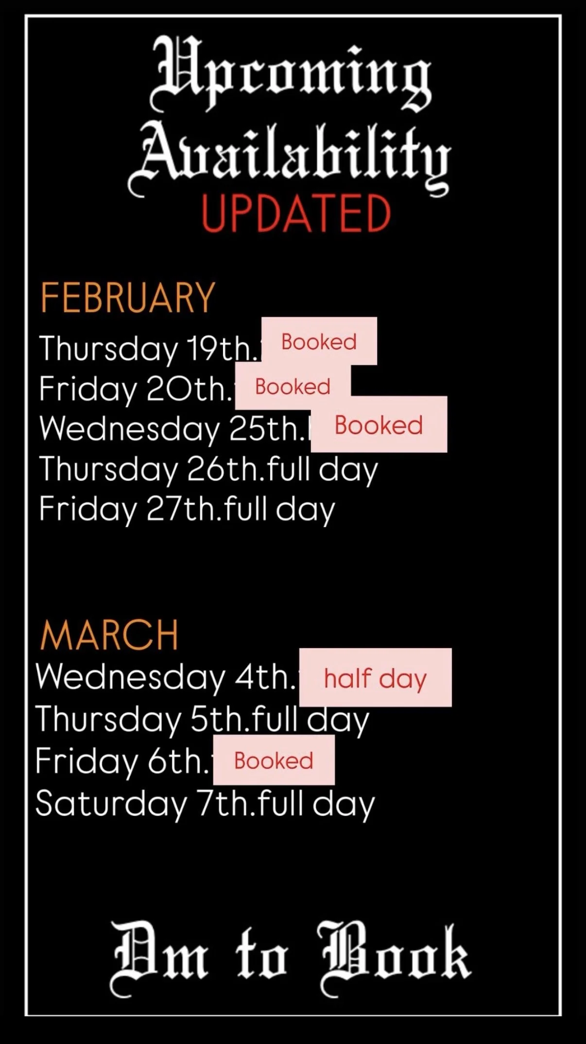 Upcoming Availbility - Updated