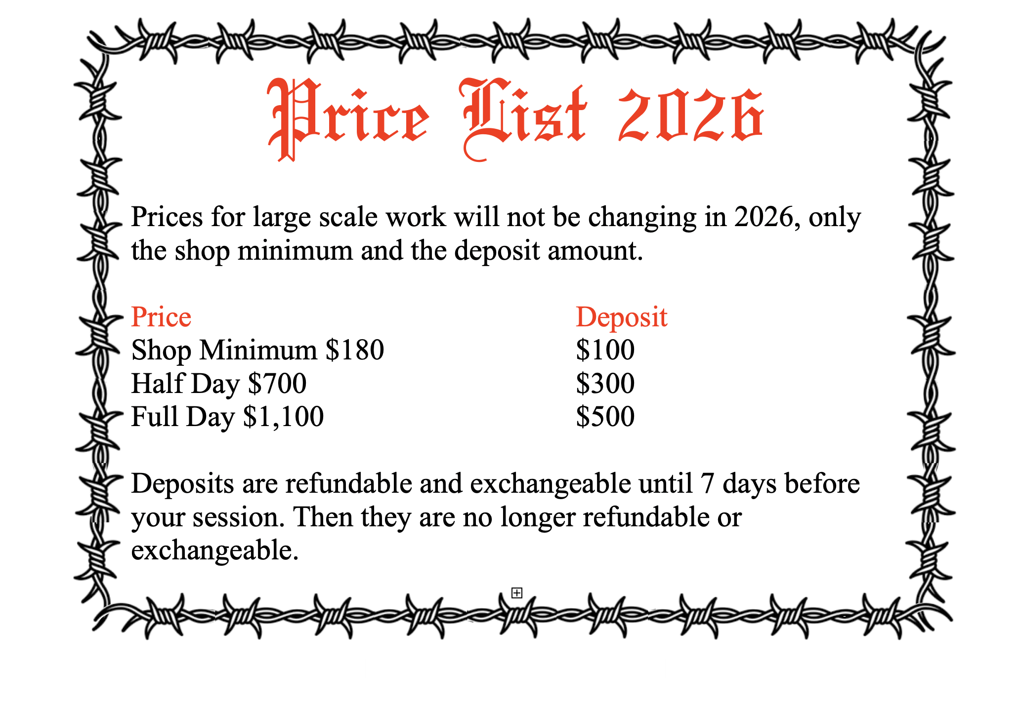 Price List 2026
