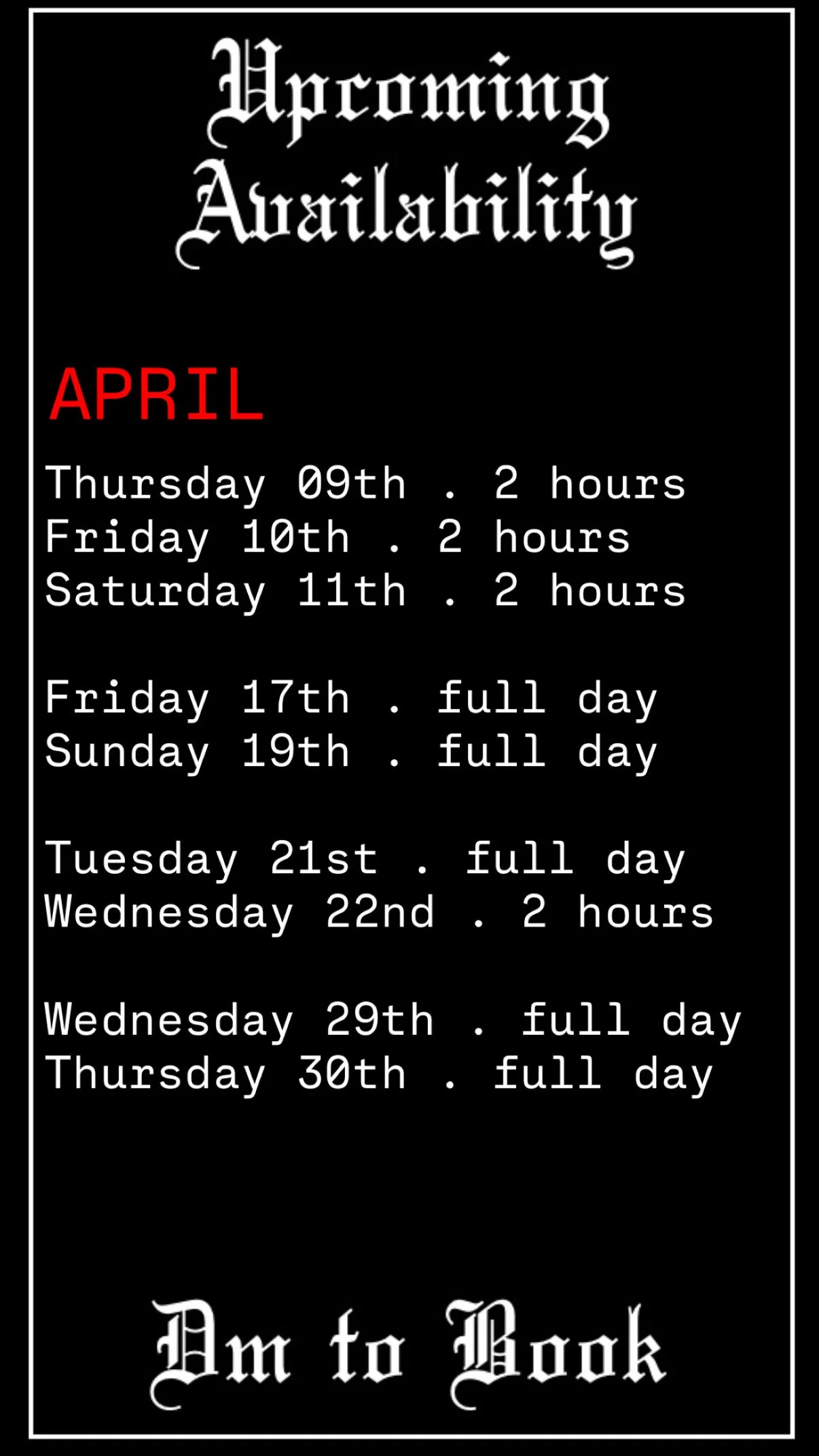 April’s almost booked out! 