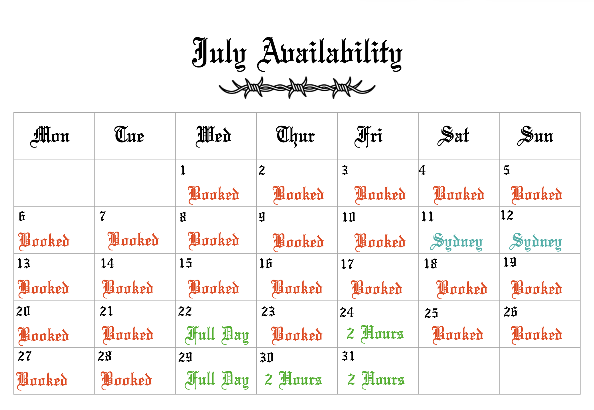 July is getting very booked out! 