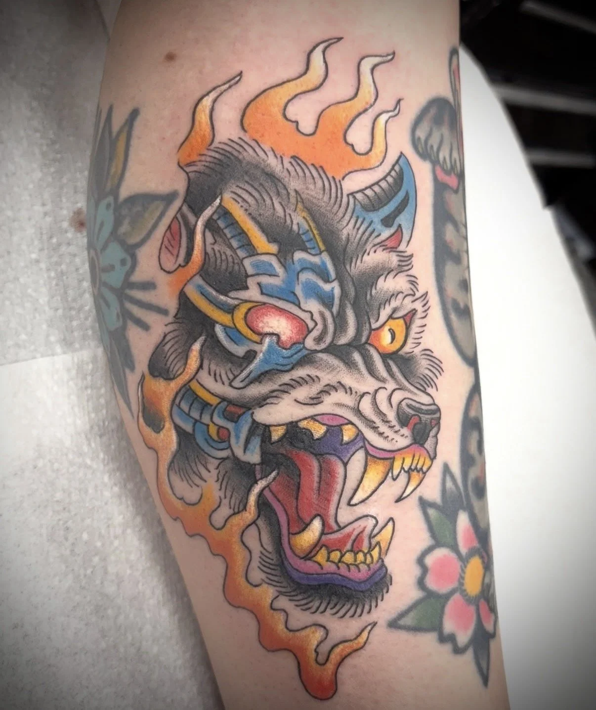 neo traditional colour wolf tattoo central coast