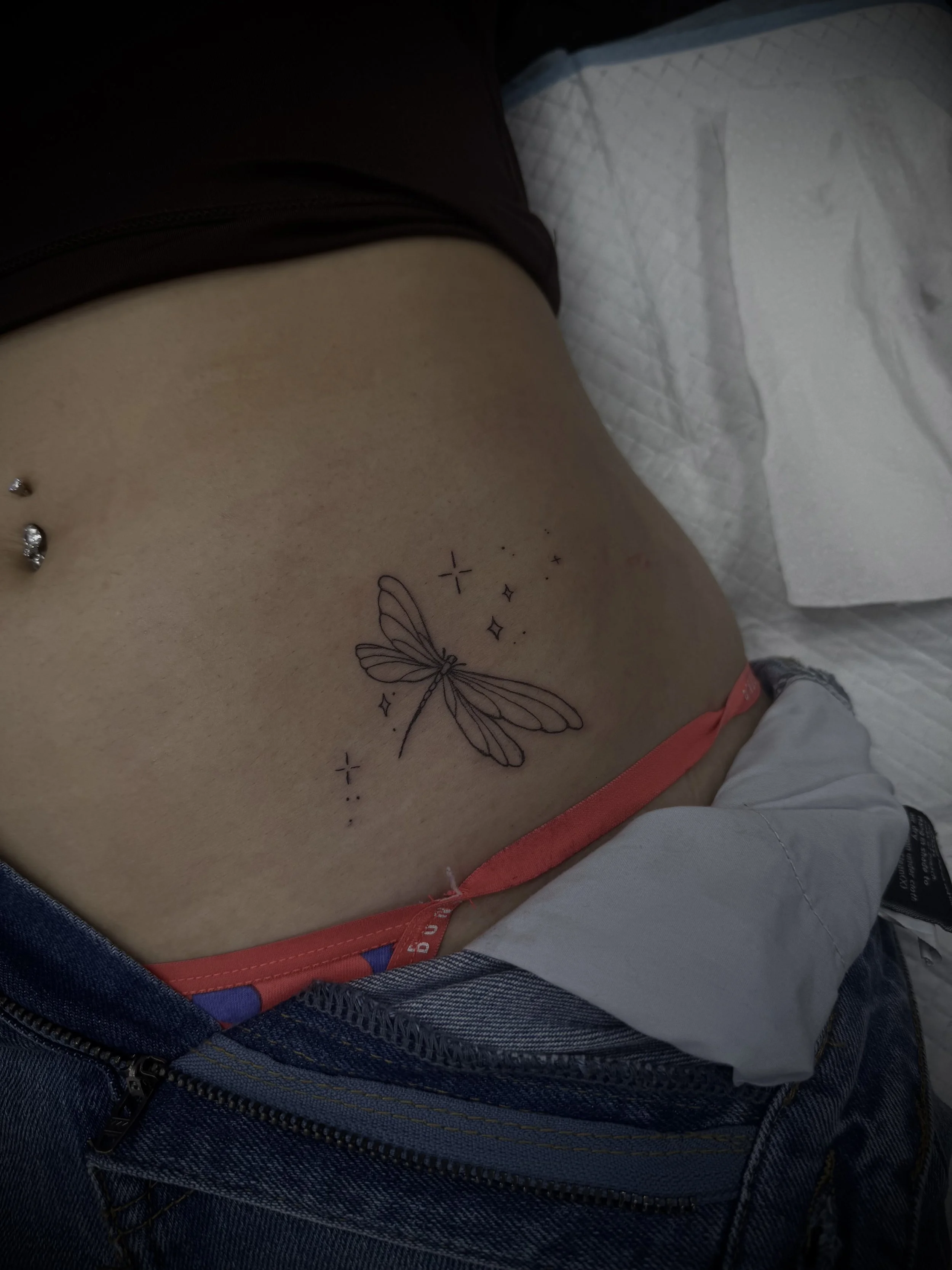 small fine line dragonfly tattoo central coast tattoo studio