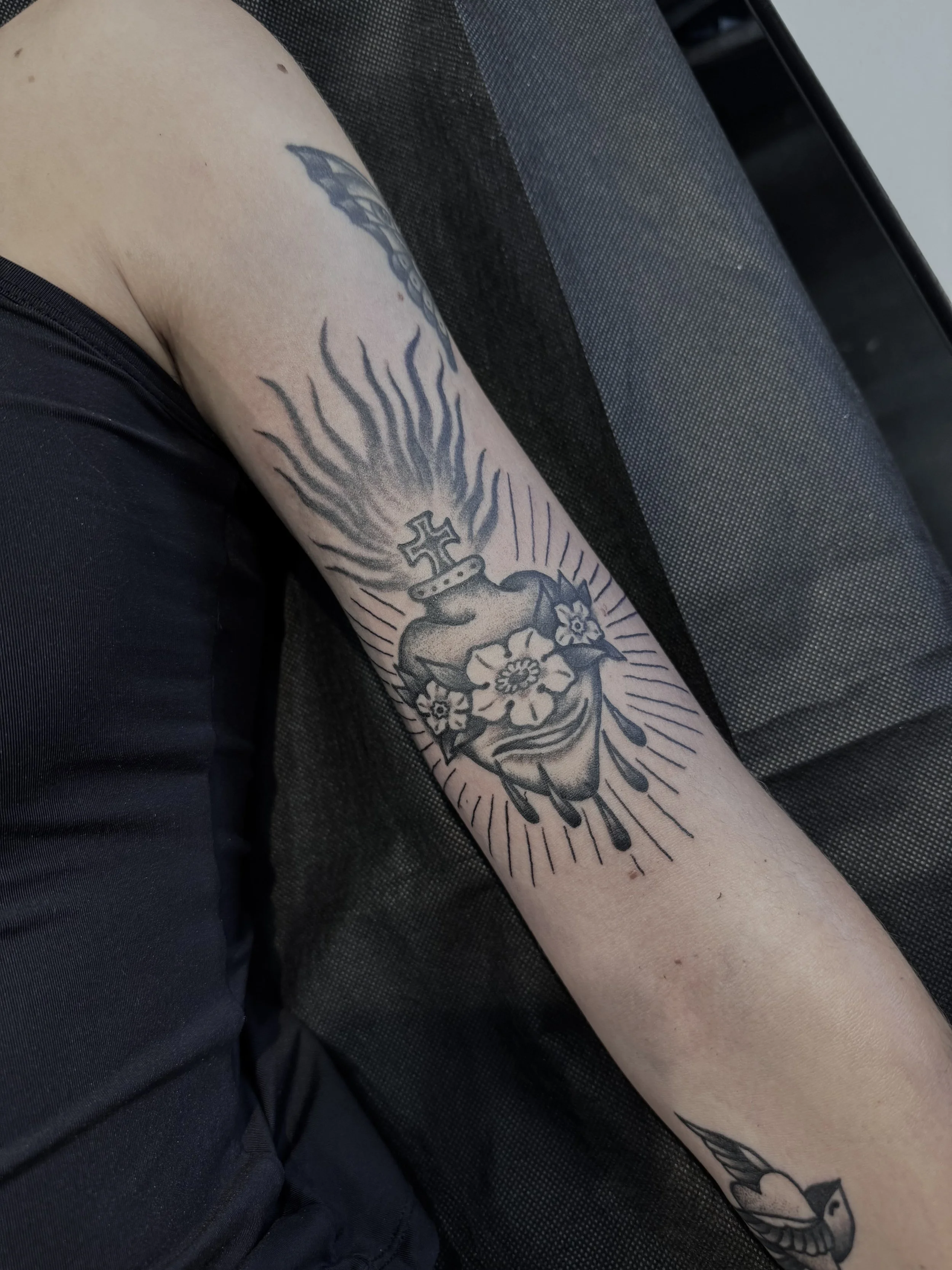 small sacred heart tattoo arm central coast tattoo studio