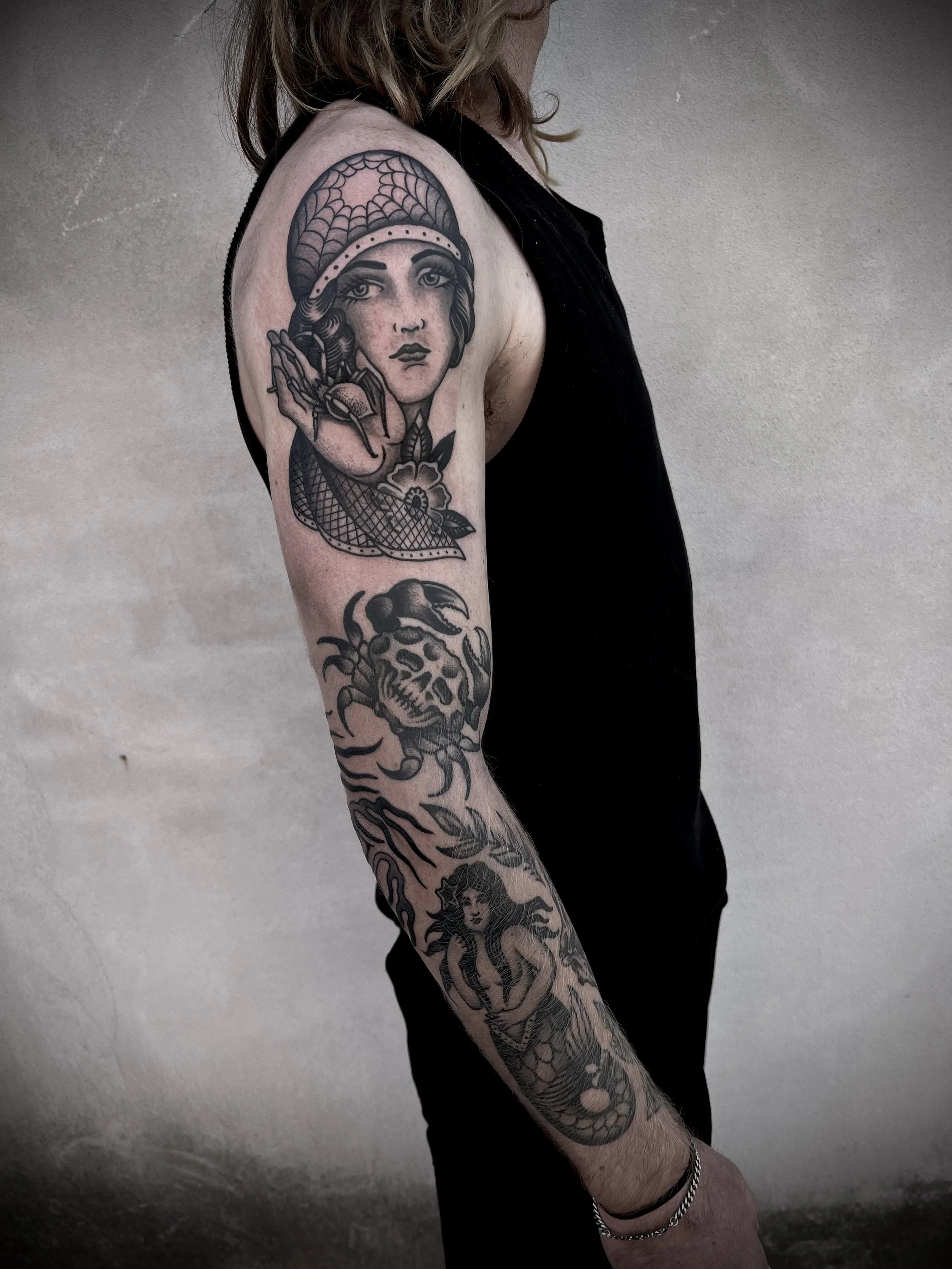 bold black and grey full arm sleeve