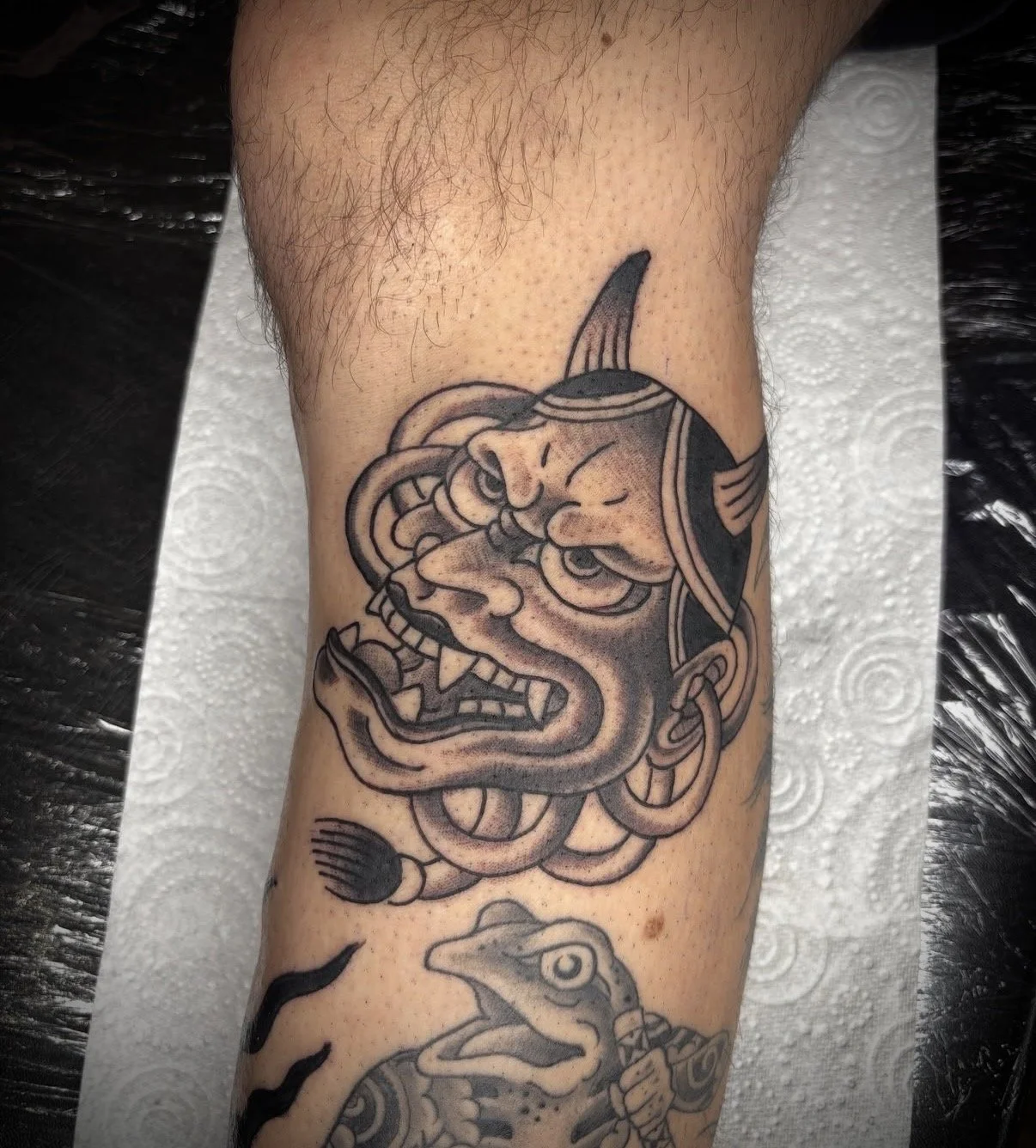 black and grey hannya tattoo traditional guest artist central coast tattoo studio