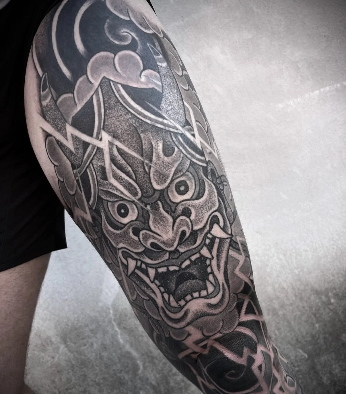 japanese hannya tattoo leg tattoo coverup central coast new south whales tattoo studio
