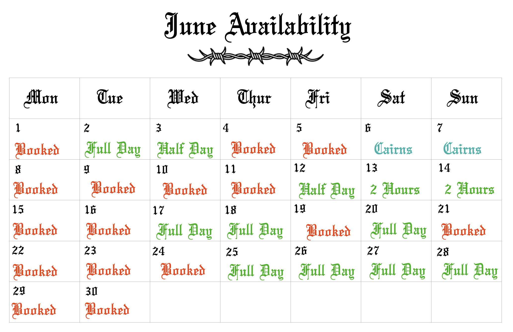 june available bookings tattoo studio central coast australia