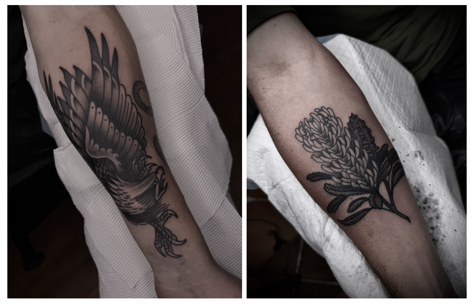 black and grey traditional arm tattoos central coast australia