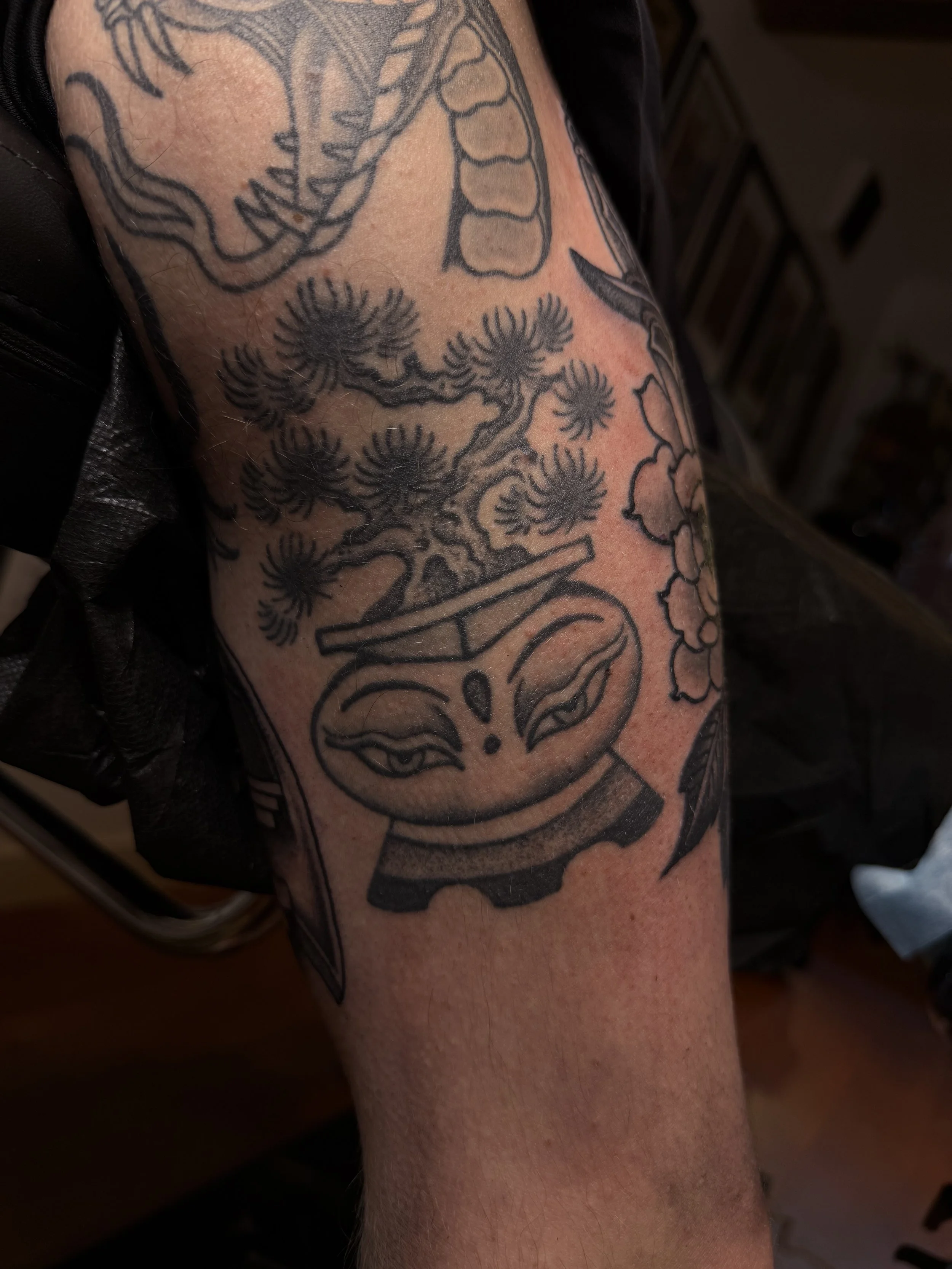 bold traditional bonsai tattoo
