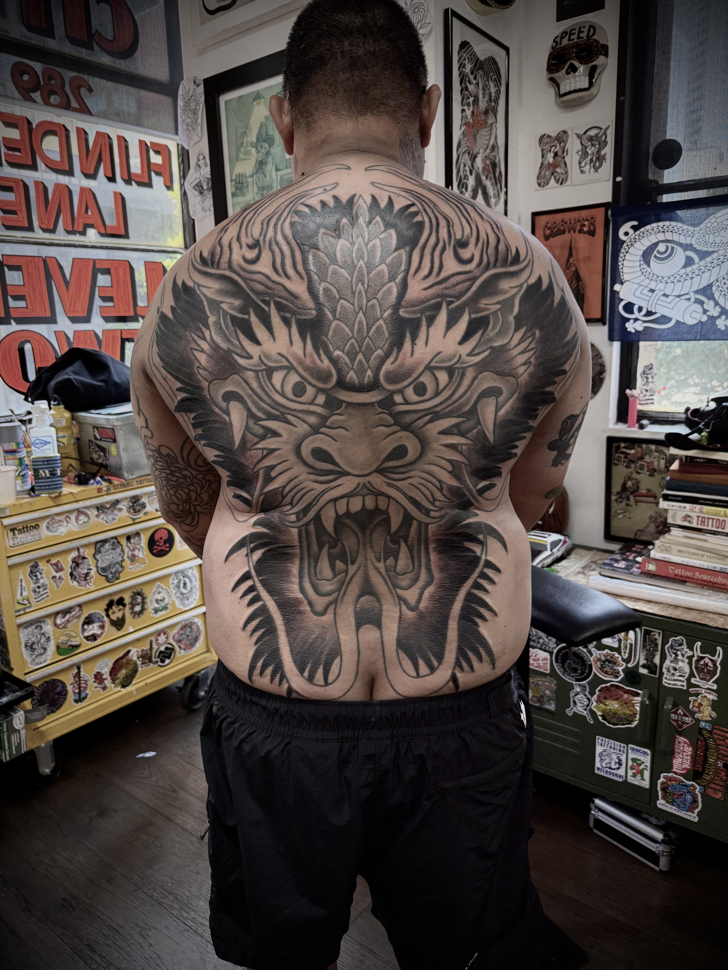 japanese dragon head back piece tattoo