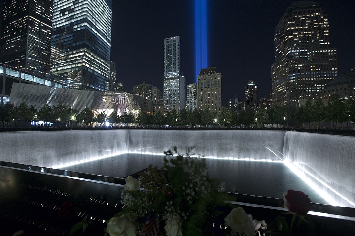 9/11 Memorial at night