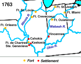 Forts captured by Clark are shown in red