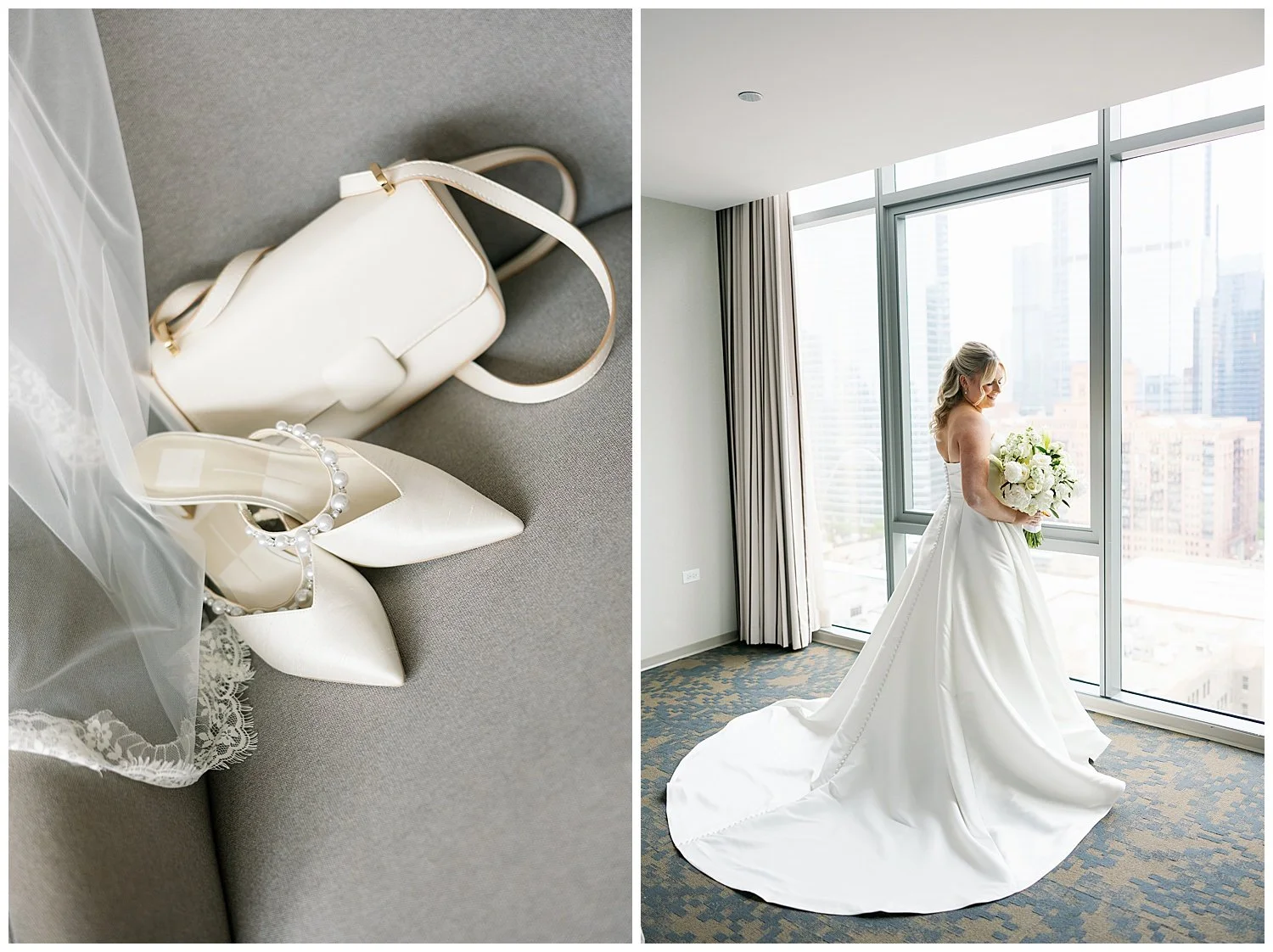 bride getting ready at hotel in chicago