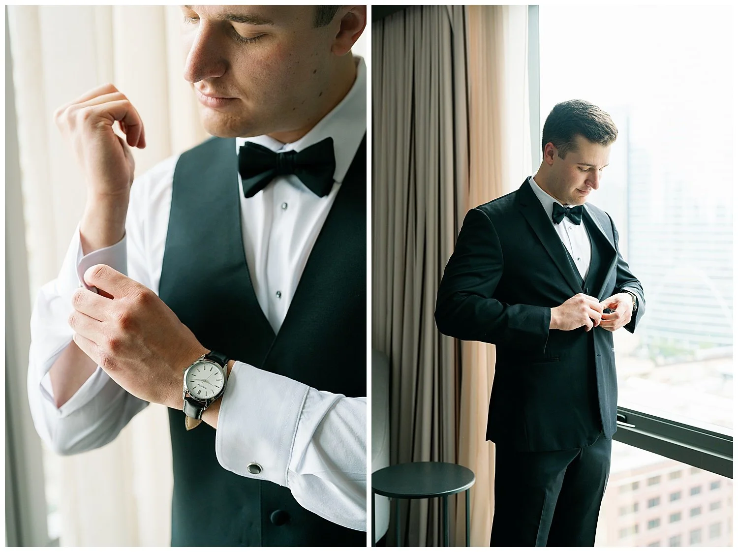 groom getting ready downtown chicago