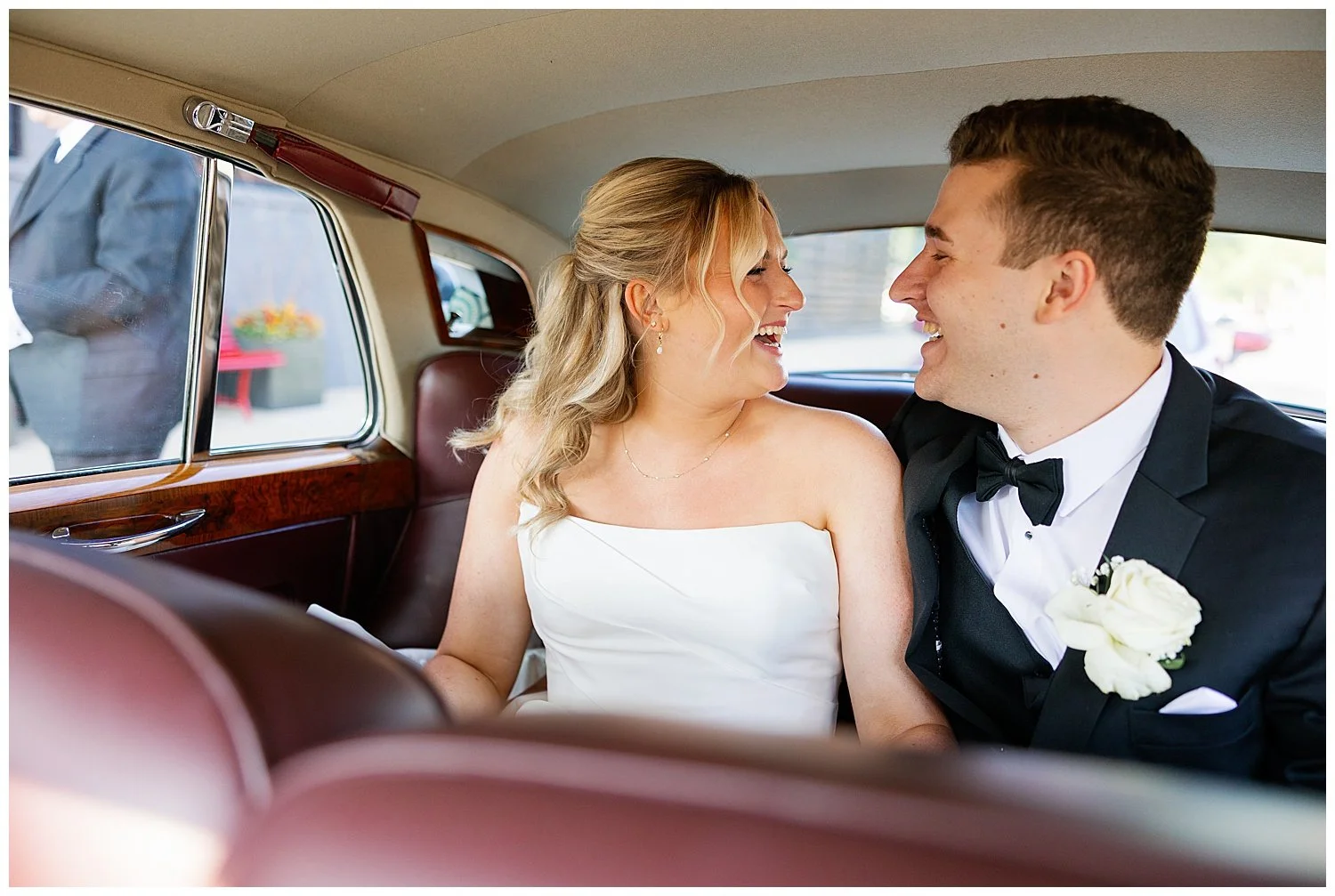 vintage car chicago wedding day portrait
