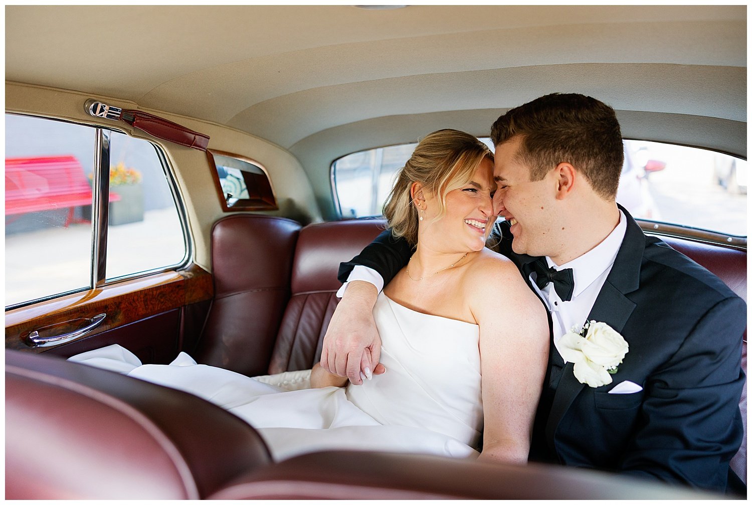 vintage car chicago wedding day portrait
