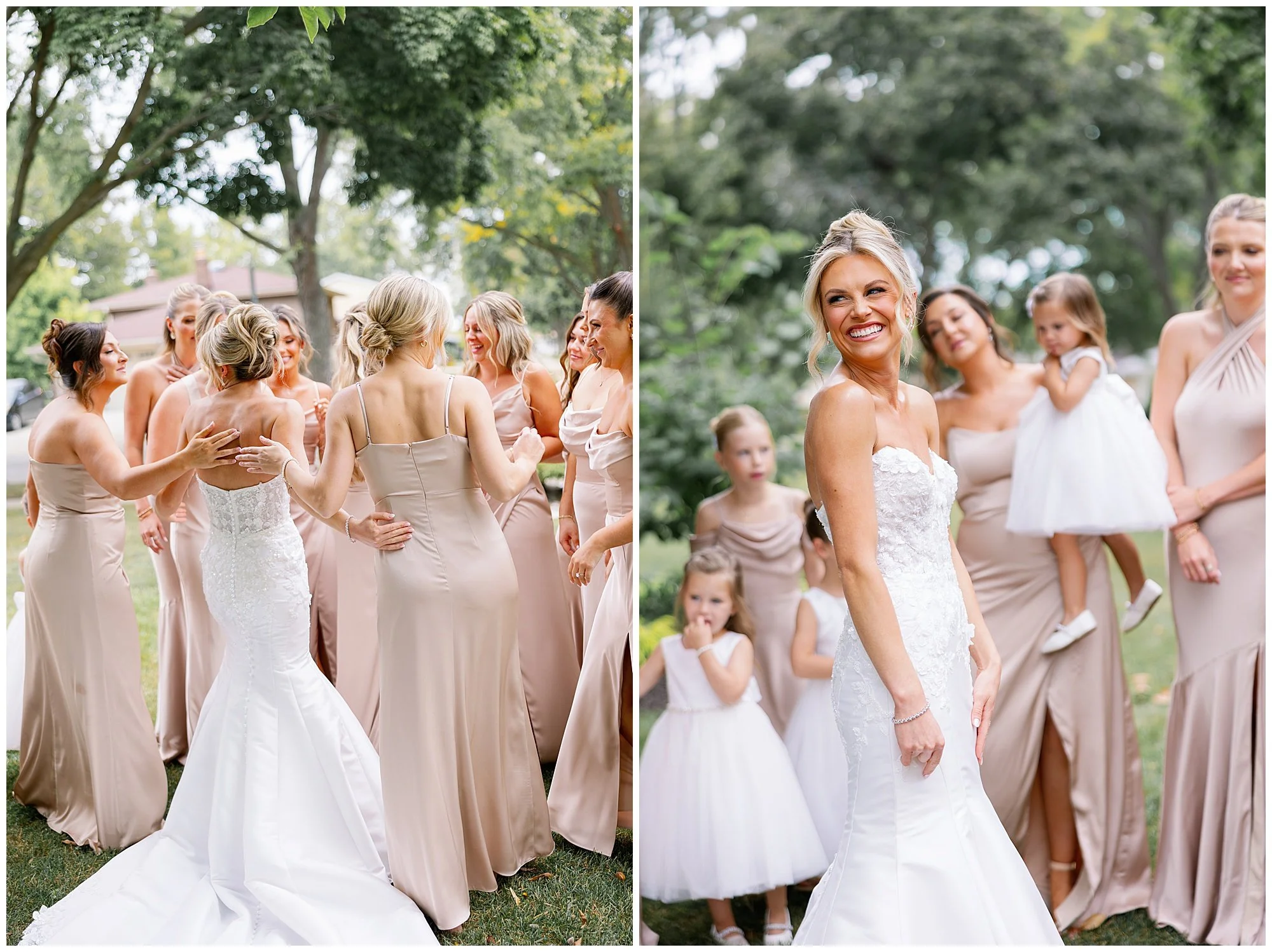  bride first look with bridesmaids oakbrook wedding 