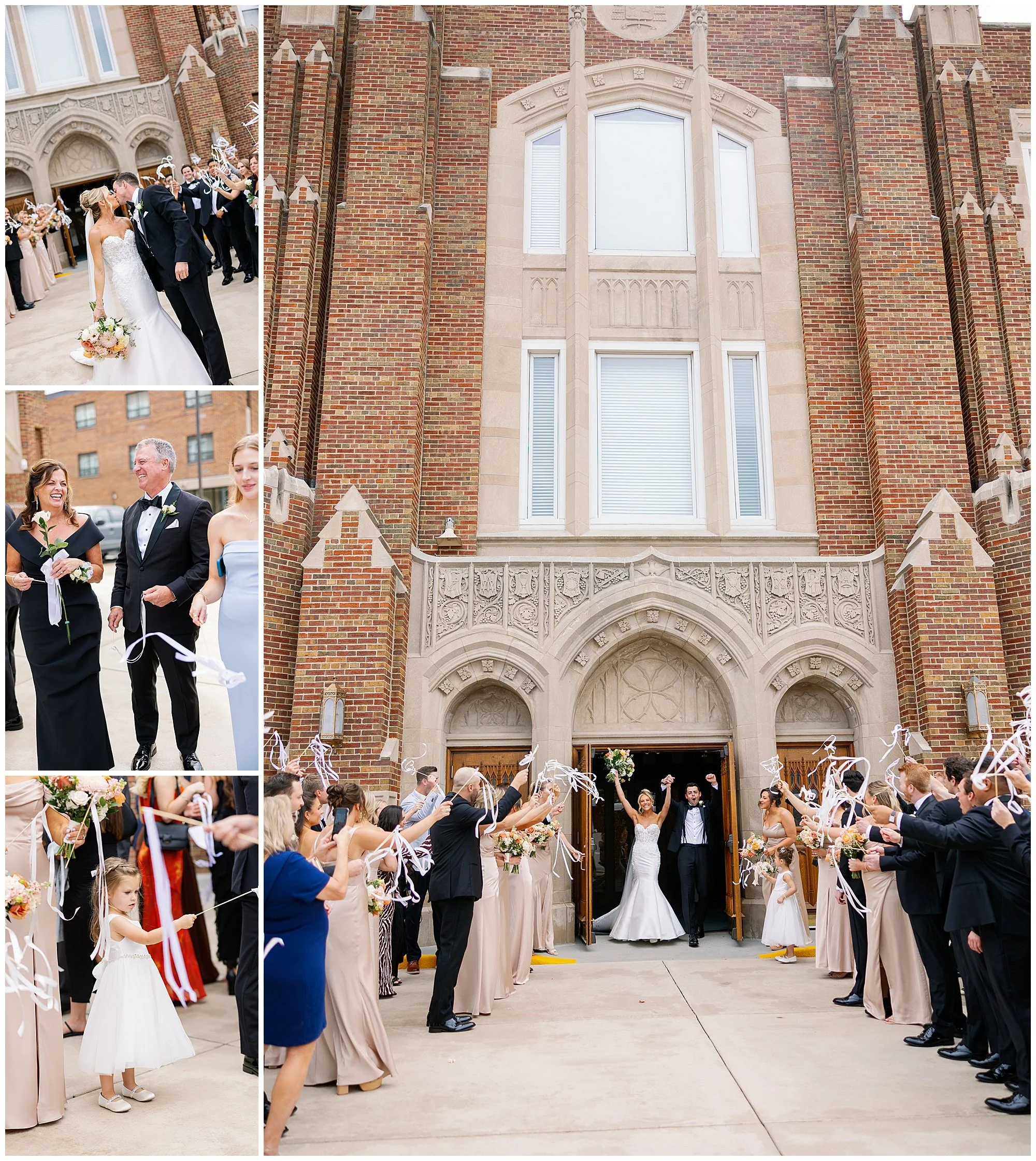  bride and groom exiting church - hyatt lodge wedding ceremony details 