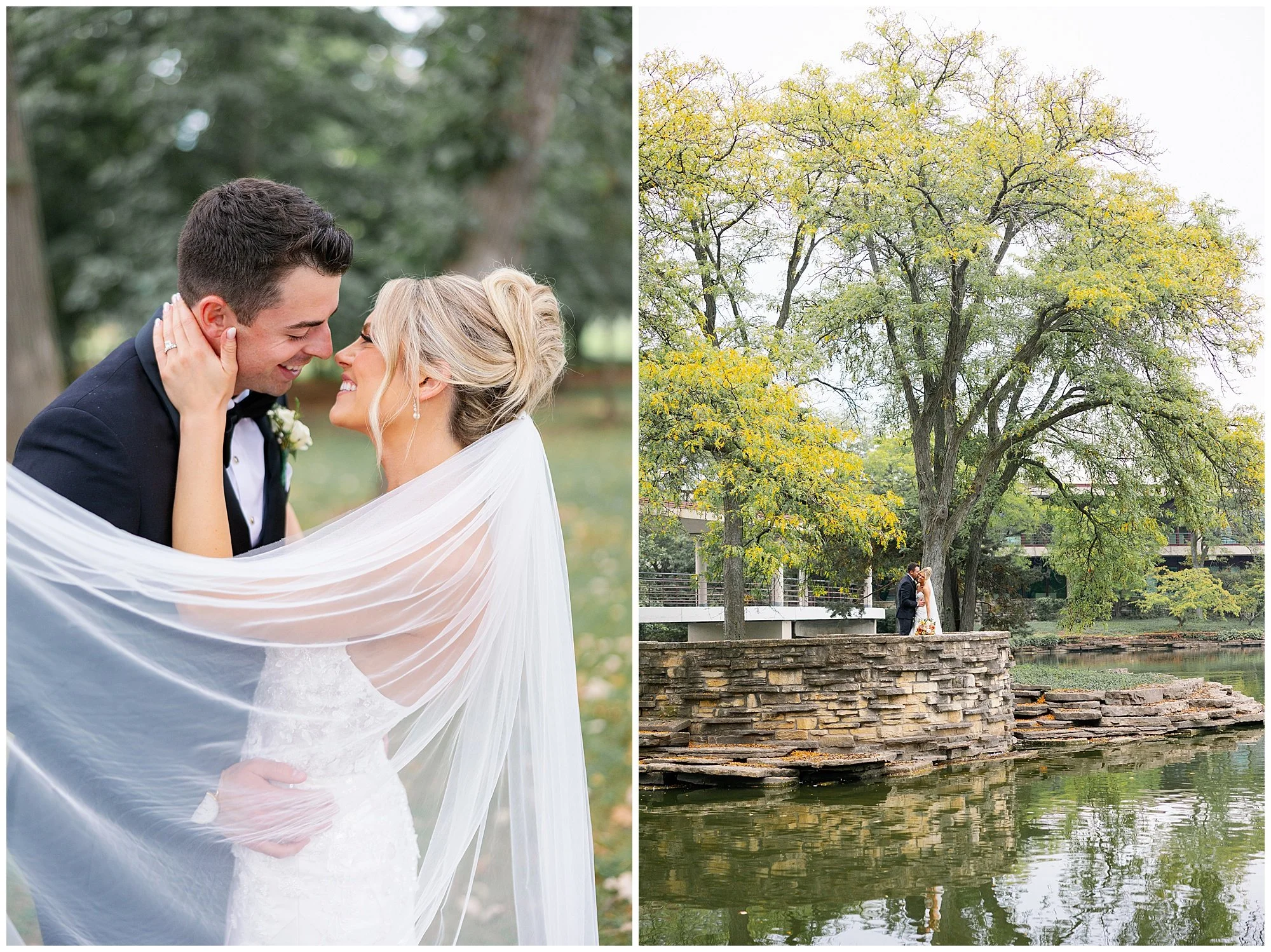  Wedding couple portraits by the lake at Hyatt Lodge in Oak Brook Illinois 