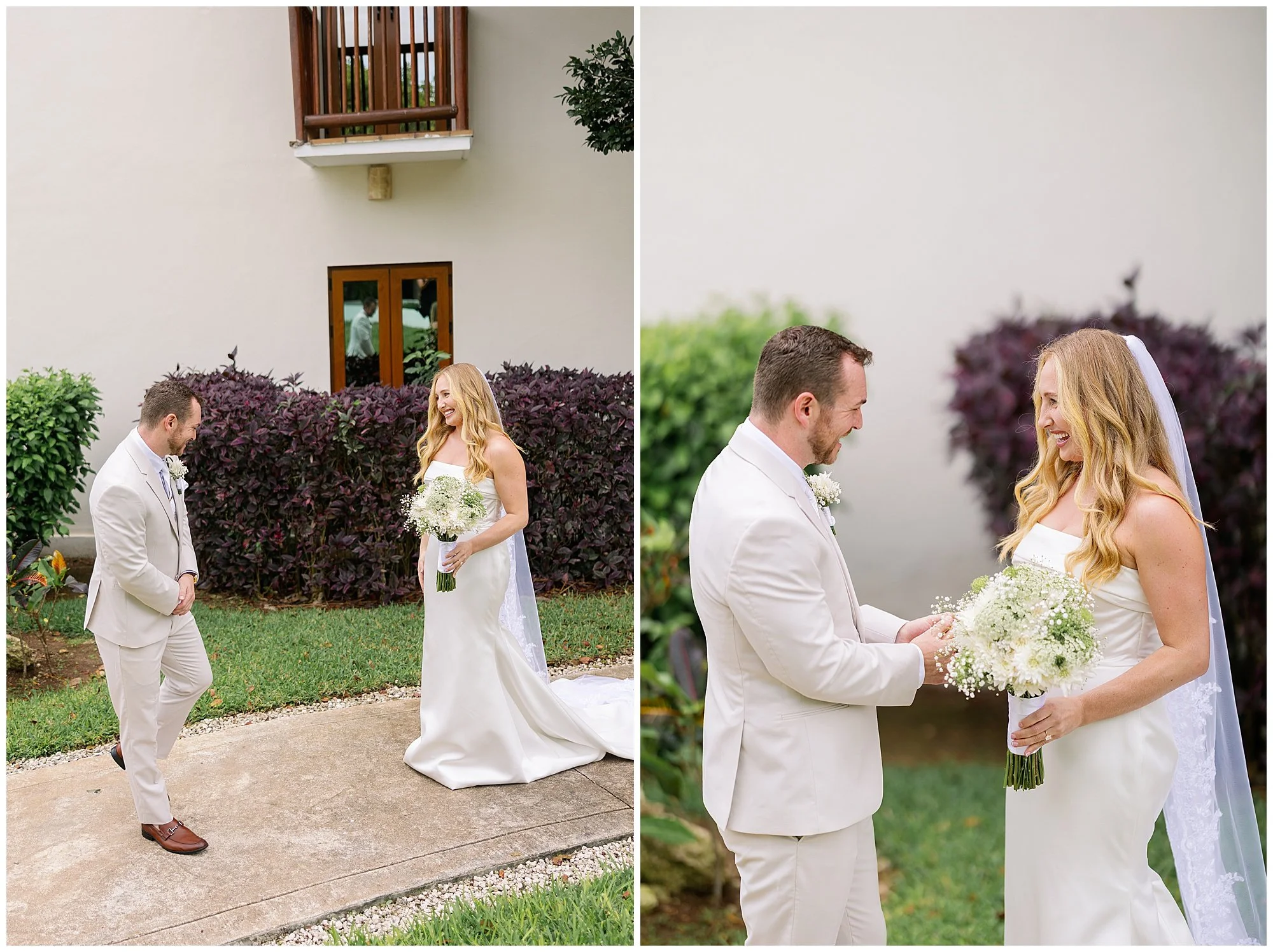  bride and groom first look at valentin imperial resort in riviera maya 