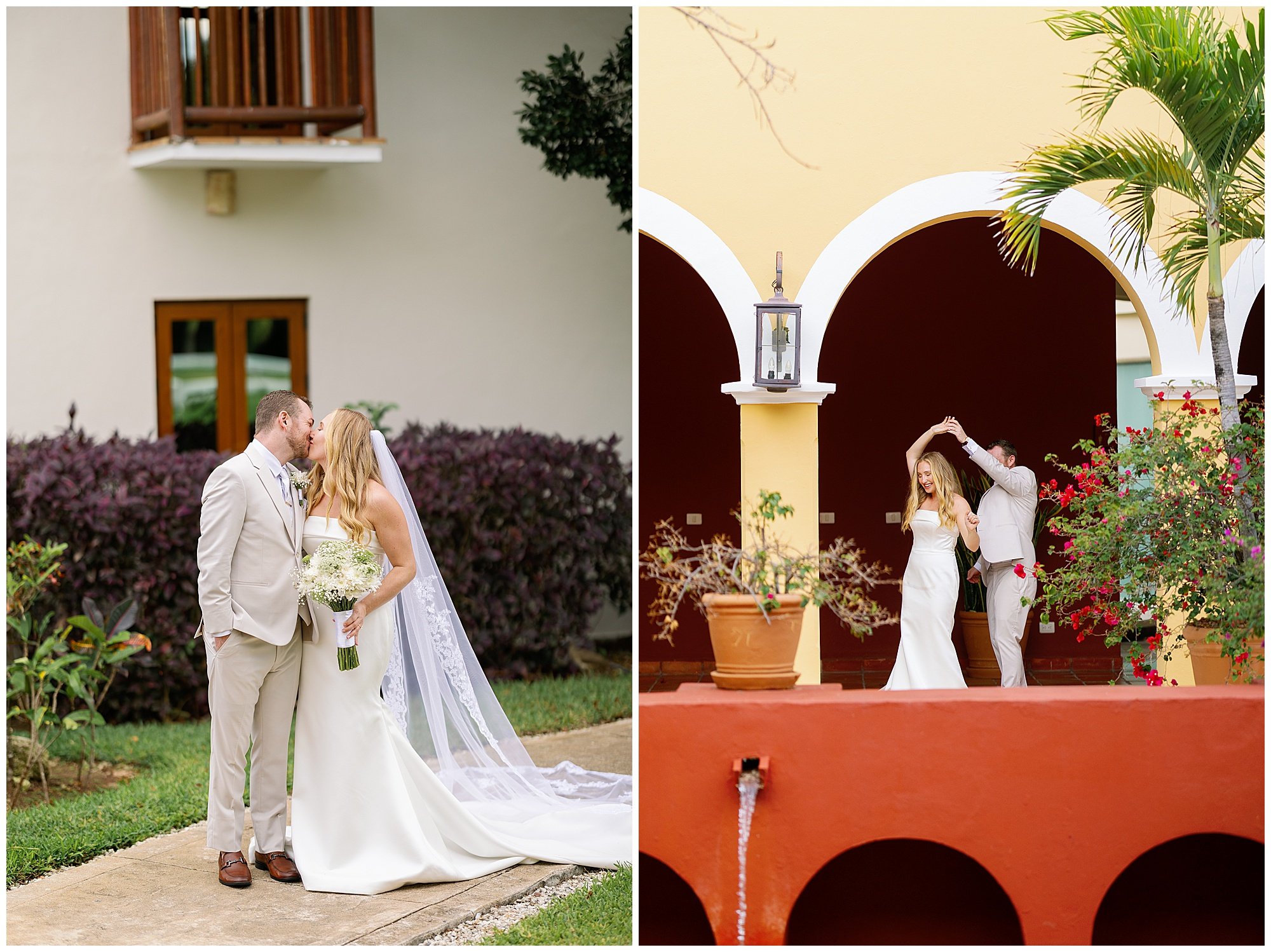  bride and groom kissing at valentin imperial resort in riviera maya 