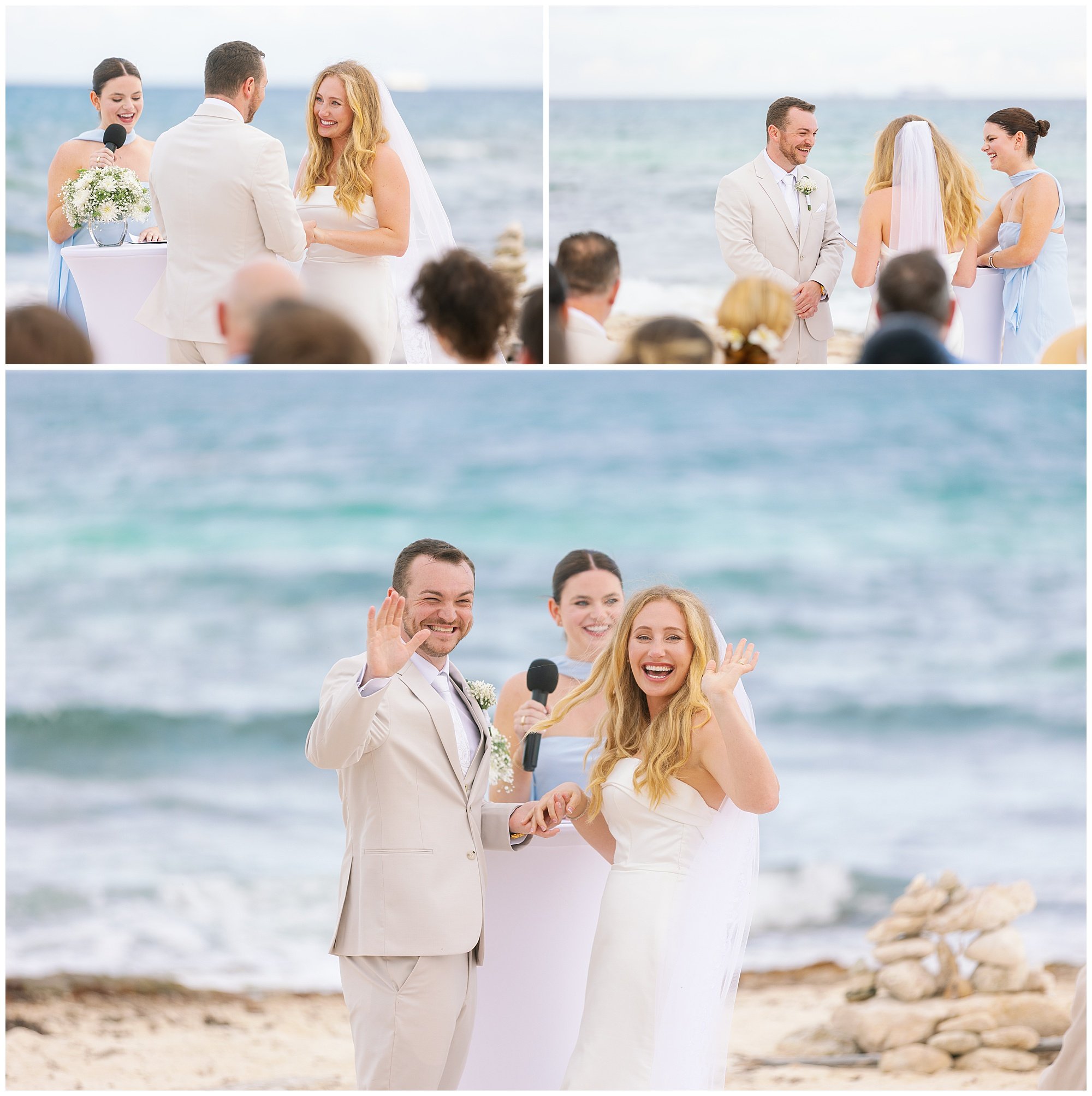  bride and groom exchanging vows on the beach at valentin imperial resort in riviera maya 