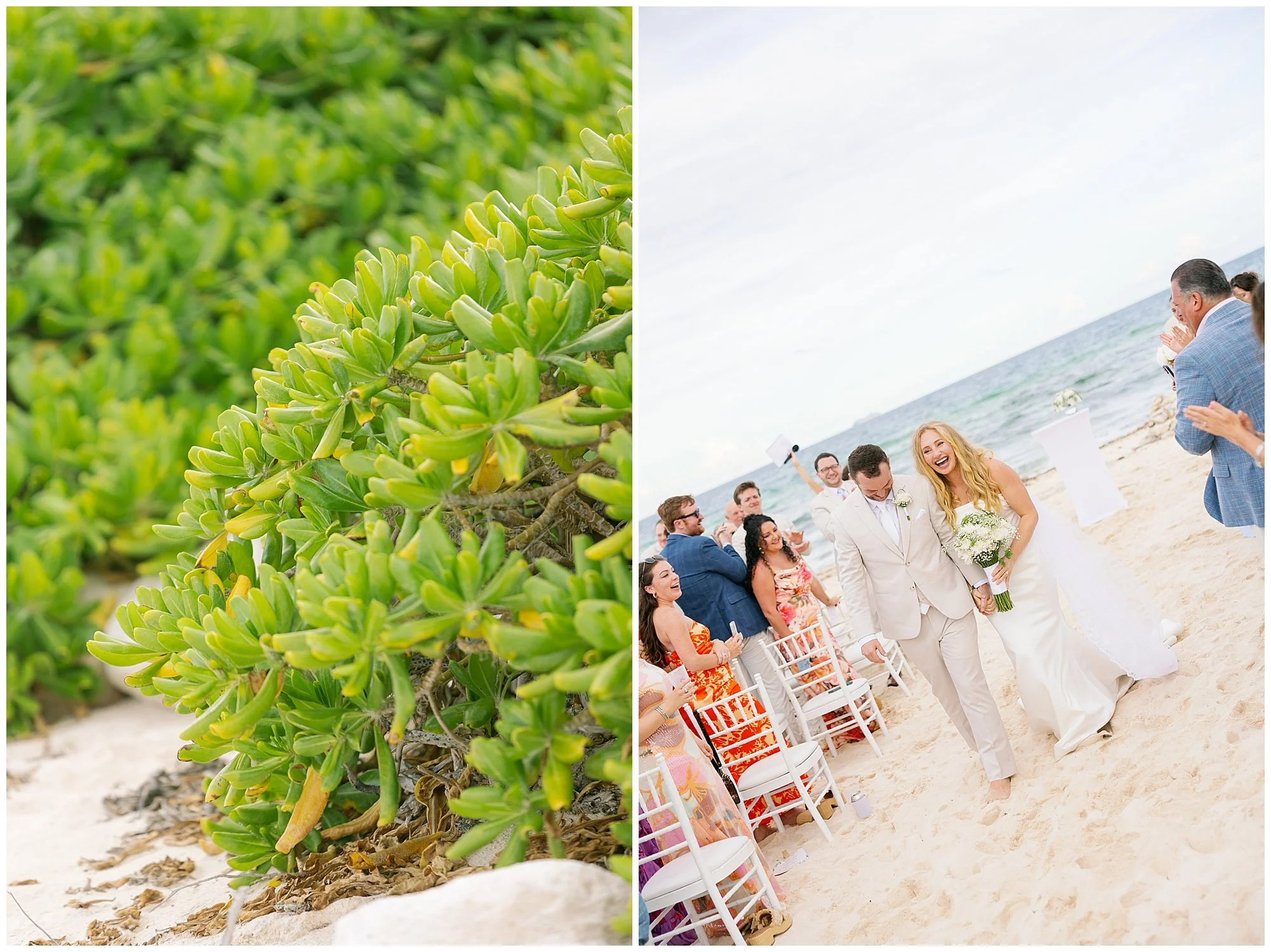  bride and groom walking down the aisle at valentin imperial resort in riviera maya 