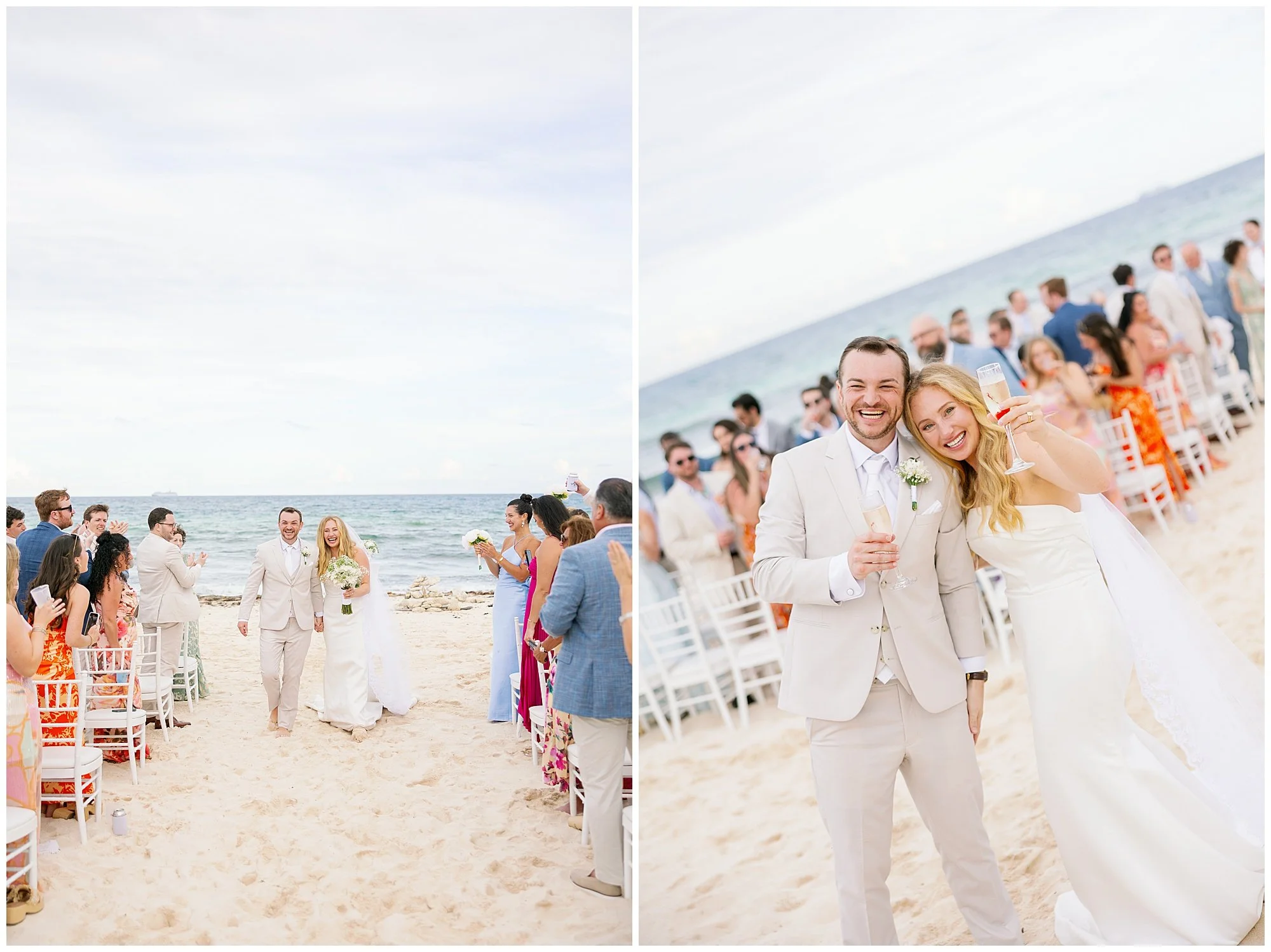  bride and groom right after beach ceremony at valentin imperial resort in riviera maya 