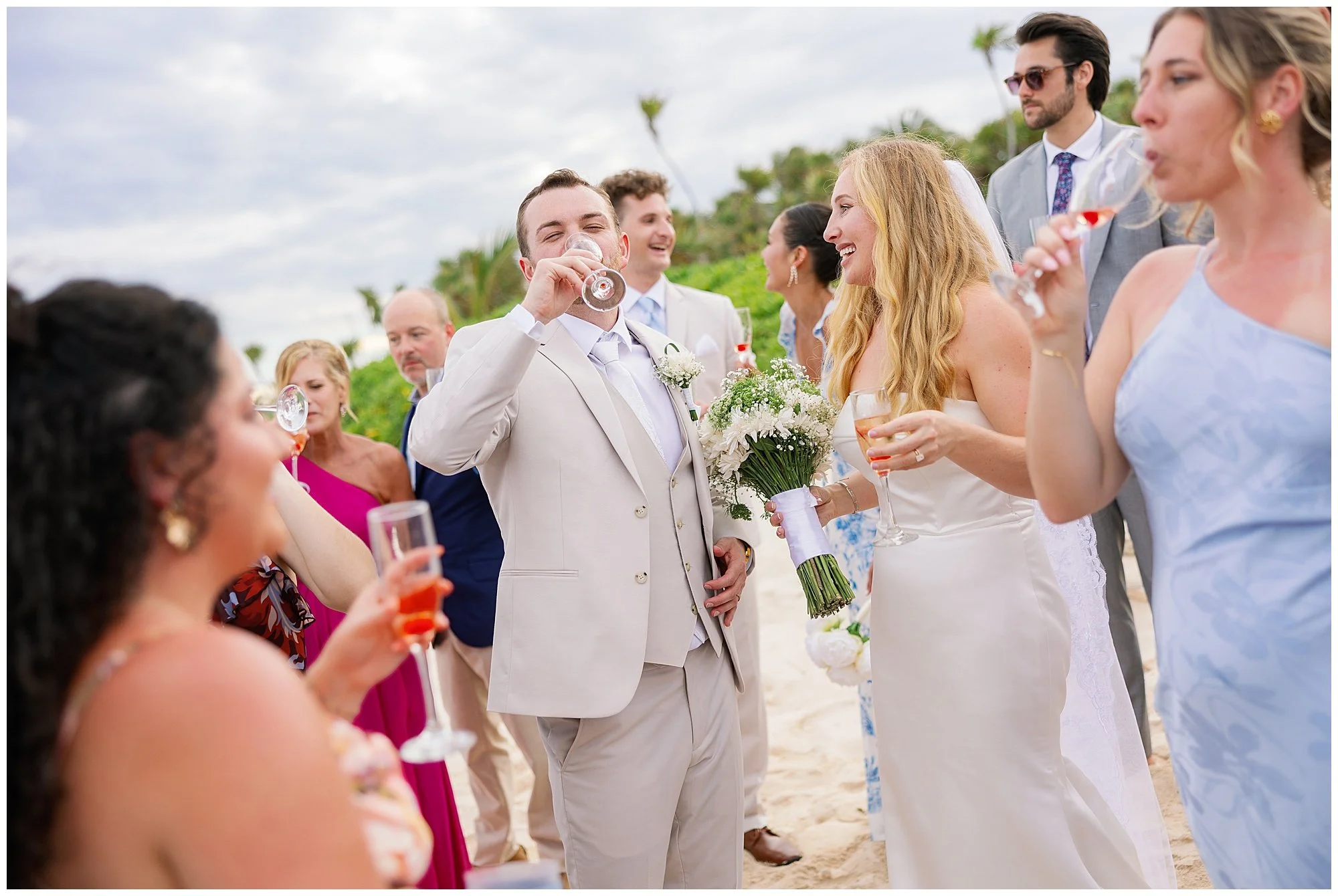  bride and groom right after beach ceremony at valentin imperial resort in riviera maya 
