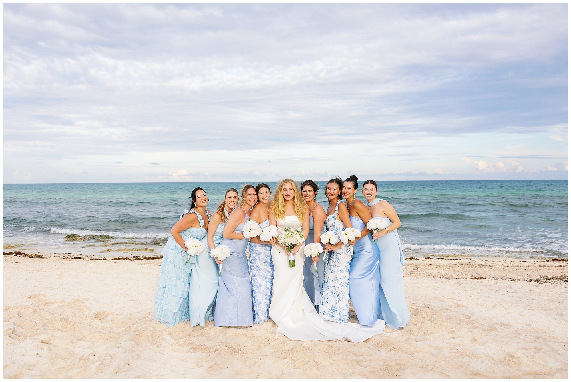  bridesmaids on the beach at valentin imperial resort in riviera maya 